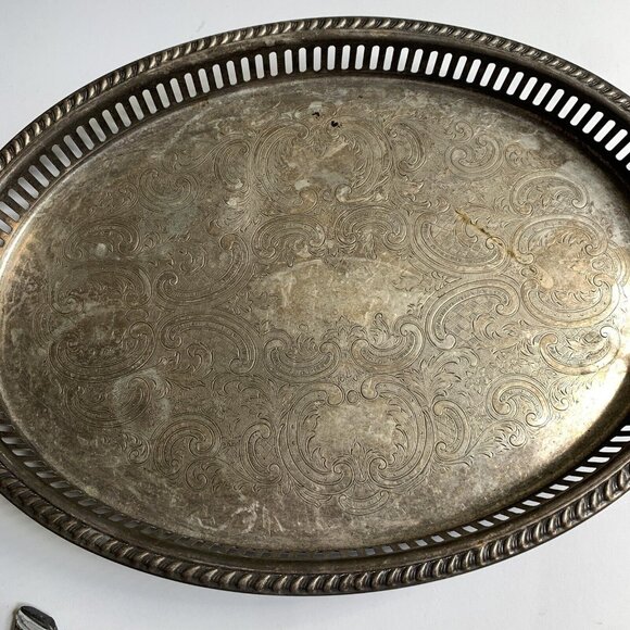 Kirk's  Silver Guild A-1 Footed Serving Tray Vintage Broken Handle - Picture 4 of 8